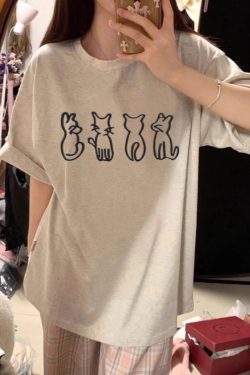 Plus Size Cartoon Fun Vintage Pure Cotton Short Sleeve T-Shirt for Couples - Unisex Loose Fit, Y2K Style, INS Trend