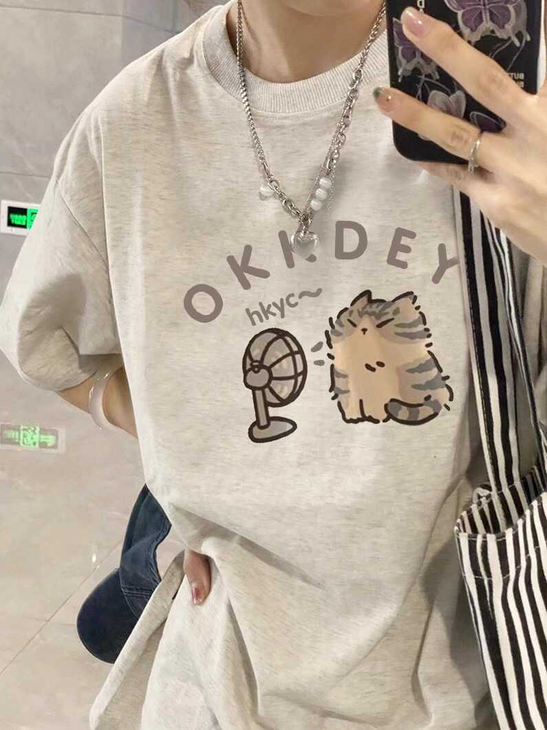 Plus-Size Cotton Short-Sleeve T-Shirt for Couples, Loose Fit with Drop Shoulder, Unique American Style, Casual Weekend Wear Plus-Size Cotton Short-Sleeve T-Shirt for Couples, Loose Fit with Drop Shoulder, Unique American Style, Casual Weekend Wear