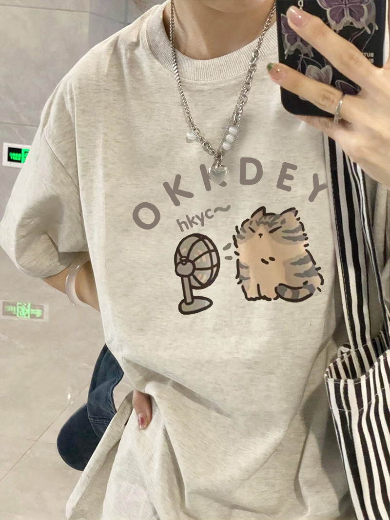 Plus-Size Cotton Short-Sleeve T-Shirt for Couples, Loose Fit with Drop Shoulder, Unique American Style, Casual Weekend Wear Plus-Size Cotton Short-Sleeve T-Shirt for Couples, Loose Fit with Drop Shoulder, Unique American Style, Casual Weekend Wear