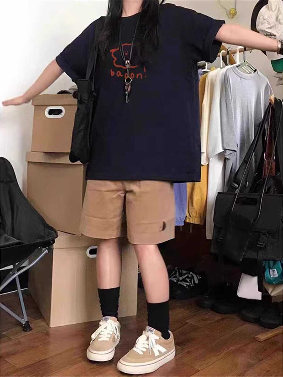 Plus Size Cotton Short Sleeve T-Shirt for Men and Women, American Retro Loose Fit Couples Tee, Casual Everyday Style Plus Size Cotton Short Sleeve T-Shirt for Men and Women, American Retro Loose Fit Couples Tee, Casual Everyday Style