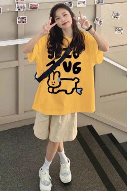Plus-Size Cotton Short Sleeve T-Shirt for Women, American Vintage, Korean Style Loose Fit, Slimming Tummy-Covering Summer Top