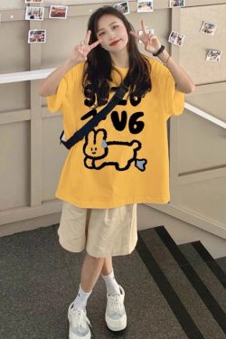 Plus-Size Cotton Short Sleeve T-Shirt for Women, American Vintage, Korean Style Loose Fit, Slimming Tummy-Covering Summer Top