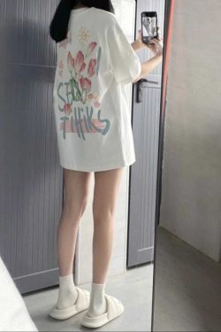 Plus Size Cotton Short Sleeve T-Shirt for Women, Unisex Retro Loose Fit Top, Hong Kong Style Chic, Casual Couple Outfit