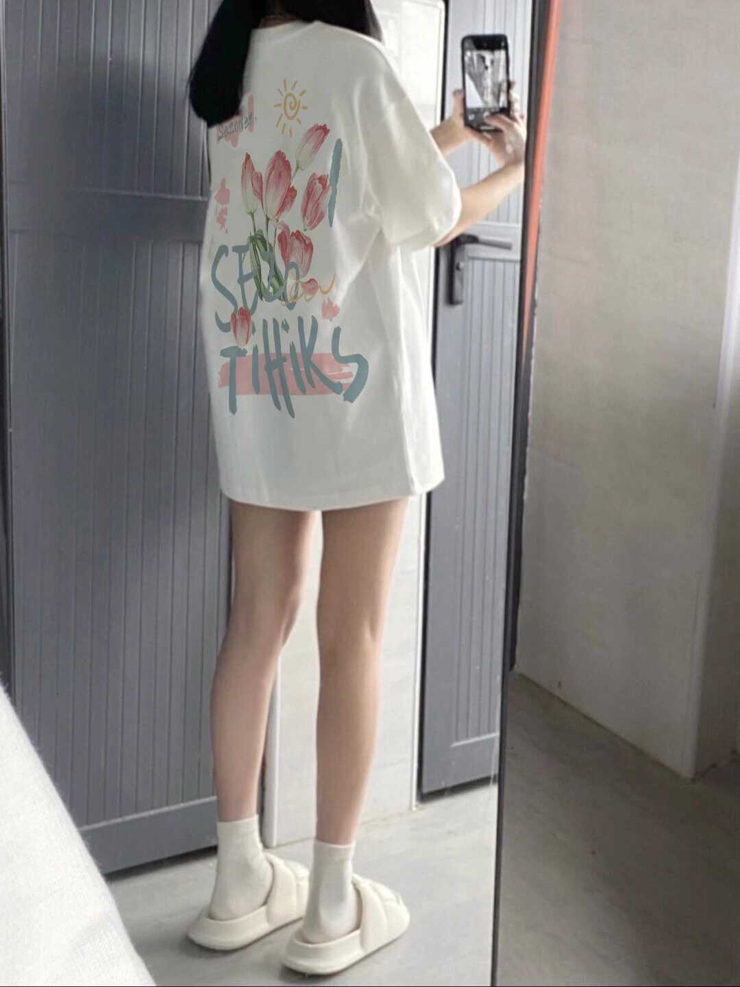 Plus Size Cotton Short Sleeve T-Shirt for Women, Unisex Retro Loose Fit Top, Hong Kong Style Chic, Casual Couple Outfit Plus Size Cotton Short Sleeve T-Shirt for Women, Unisex Retro Loose Fit Top, Hong Kong Style Chic, Casual Couple Outfit