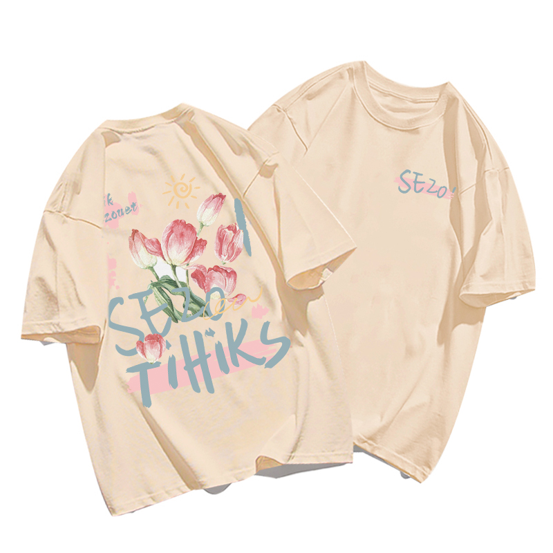 Plus Size Cotton Short Sleeve T-Shirt for Women, Unisex Retro Loose Fit Top, Hong Kong Style Chic, Casual Couple Outfit Plus Size Cotton Short Sleeve T-Shirt for Women, Unisex Retro Loose Fit Top, Hong Kong Style Chic, Casual Couple Outfit