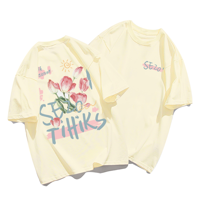 Plus Size Cotton Short Sleeve T-Shirt for Women, Unisex Retro Loose Fit Top, Hong Kong Style Chic, Casual Couple Outfit Plus Size Cotton Short Sleeve T-Shirt for Women, Unisex Retro Loose Fit Top, Hong Kong Style Chic, Casual Couple Outfit