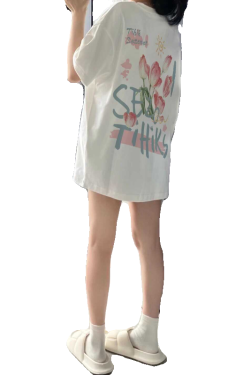 Plus Size Cotton Short Sleeve T-Shirt for Women, Unisex Retro Loose Fit Top, Hong Kong Style Chic, Casual Couple Outfit