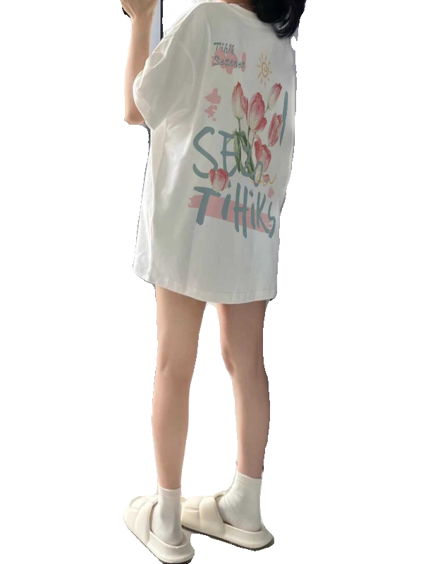 Plus Size Cotton Short Sleeve T-Shirt for Women, Unisex Retro Loose Fit Top, Hong Kong Style Chic, Casual Couple Outfit Plus Size Cotton Short Sleeve T-Shirt for Women, Unisex Retro Loose Fit Top, Hong Kong Style Chic, Casual Couple Outfit