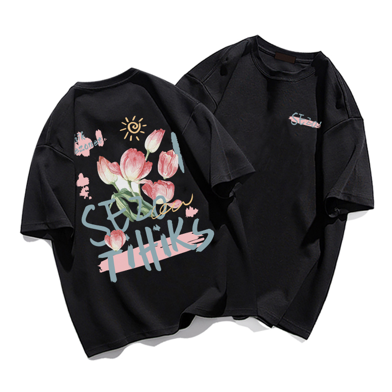 Plus Size Cotton Short Sleeve T-Shirt for Women, Unisex Retro Loose Fit Top, Hong Kong Style Chic, Casual Couple Outfit Plus Size Cotton Short Sleeve T-Shirt for Women, Unisex Retro Loose Fit Top, Hong Kong Style Chic, Casual Couple Outfit