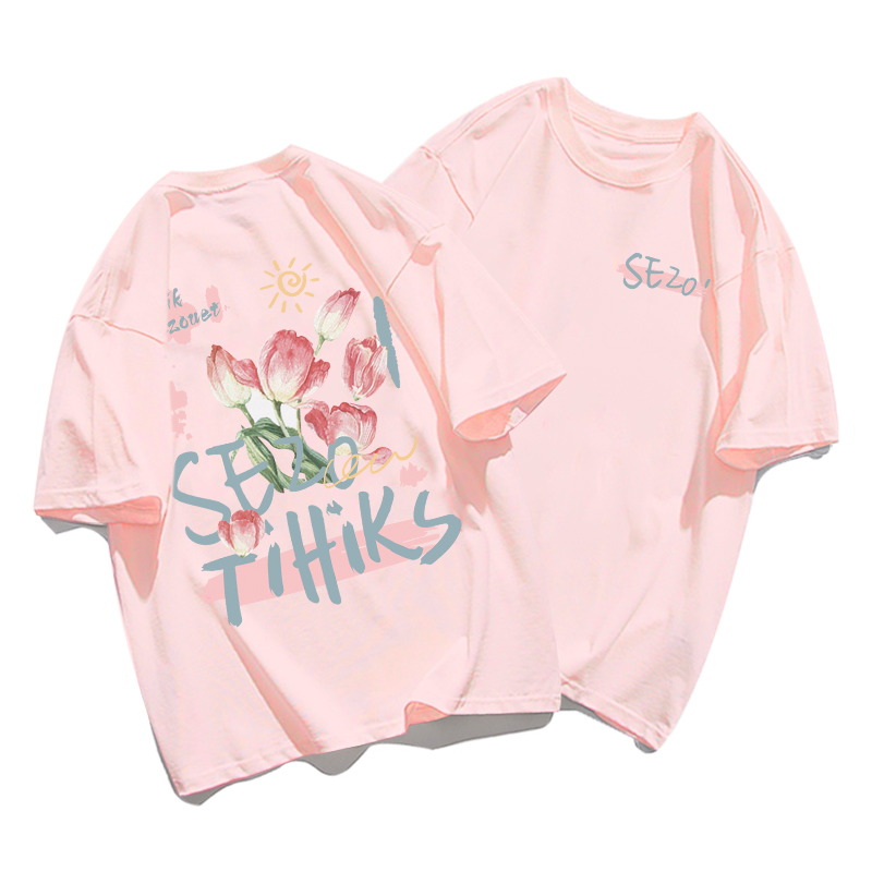 Plus Size Cotton Short Sleeve T-Shirt for Women, Unisex Retro Loose Fit Top, Hong Kong Style Chic, Casual Couple Outfit Plus Size Cotton Short Sleeve T-Shirt for Women, Unisex Retro Loose Fit Top, Hong Kong Style Chic, Casual Couple Outfit