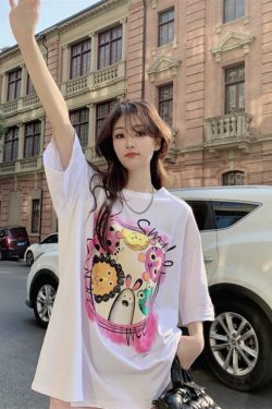 Plus Size European Style Oversized Cotton Short Sleeve T-Shirt for Women - Casual Loose Fit Mid-Length Top