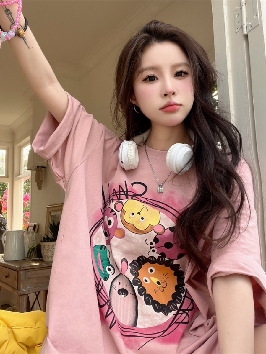 Plus Size European Style Oversized Cotton Short Sleeve T-Shirt for Women - Casual Loose Fit Mid-Length Top Plus Size European Style Oversized Cotton Short Sleeve T-Shirt for Women - Casual Loose Fit Mid-Length Top