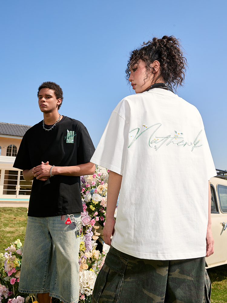 Plus Size Hip Hop Heavy Embroidery Short Sleeve T-Shirt - Letter Floral Trendy Unisex Loose Fit for Summer 2025 Plus Size Hip Hop Heavy Embroidery Short Sleeve T-Shirt - Letter Floral Trendy Unisex Loose Fit for Summer 2025