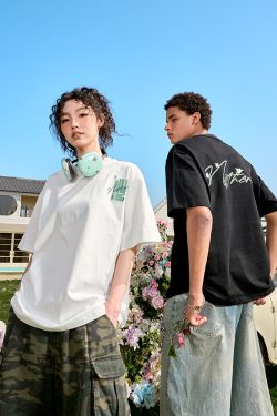 Plus Size Hip Hop Heavy Embroidery Short Sleeve T-Shirt - Letter Floral Trendy Unisex Loose Fit for Summer 2025