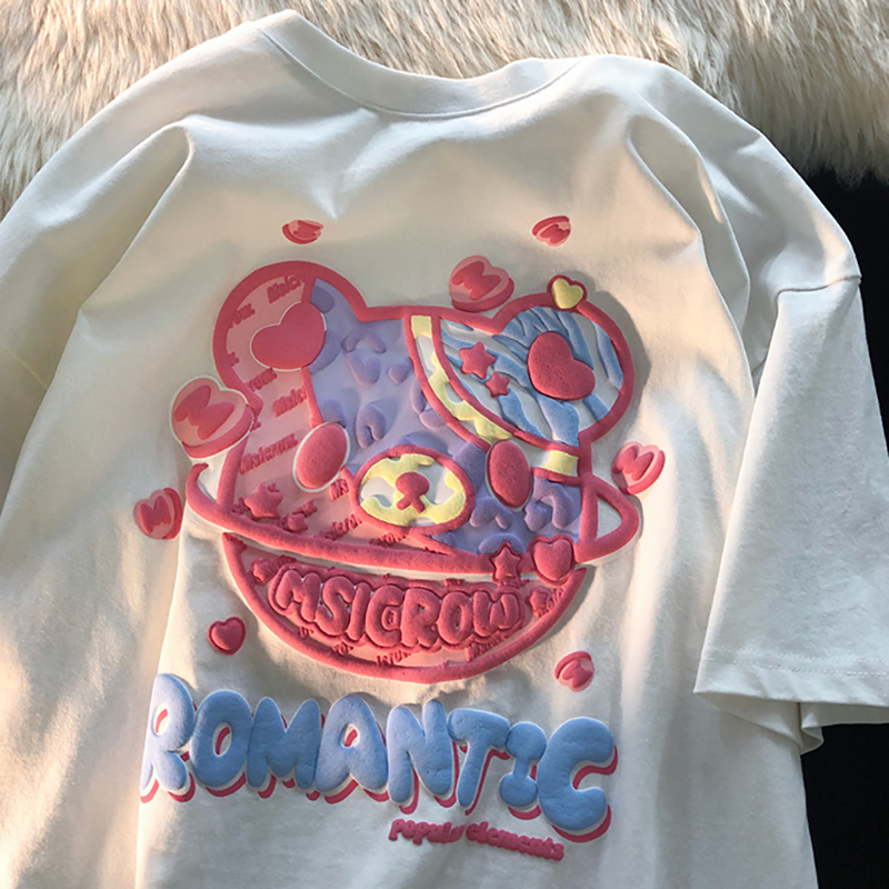 Plus-Size Japanese Retro Tulip Short-Sleeve T-Shirt for Men and Women, Loose-Fitting Pure Cotton Summer Top, Y2K Style Plus-Size Japanese Retro Tulip Short-Sleeve T-Shirt for Men and Women, Loose-Fitting Pure Cotton Summer Top, Y2K Style