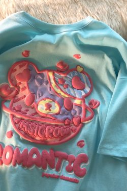 Plus-Size Japanese Retro Tulip Short-Sleeve T-Shirt for Men and Women, Loose-Fitting Pure Cotton Summer Top, Y2K Style