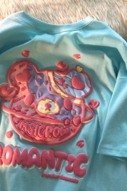 Plus-Size Japanese Retro Tulip Short-Sleeve T-Shirt for Men and Women, Loose-Fitting Pure Cotton Summer Top, Y2K Style