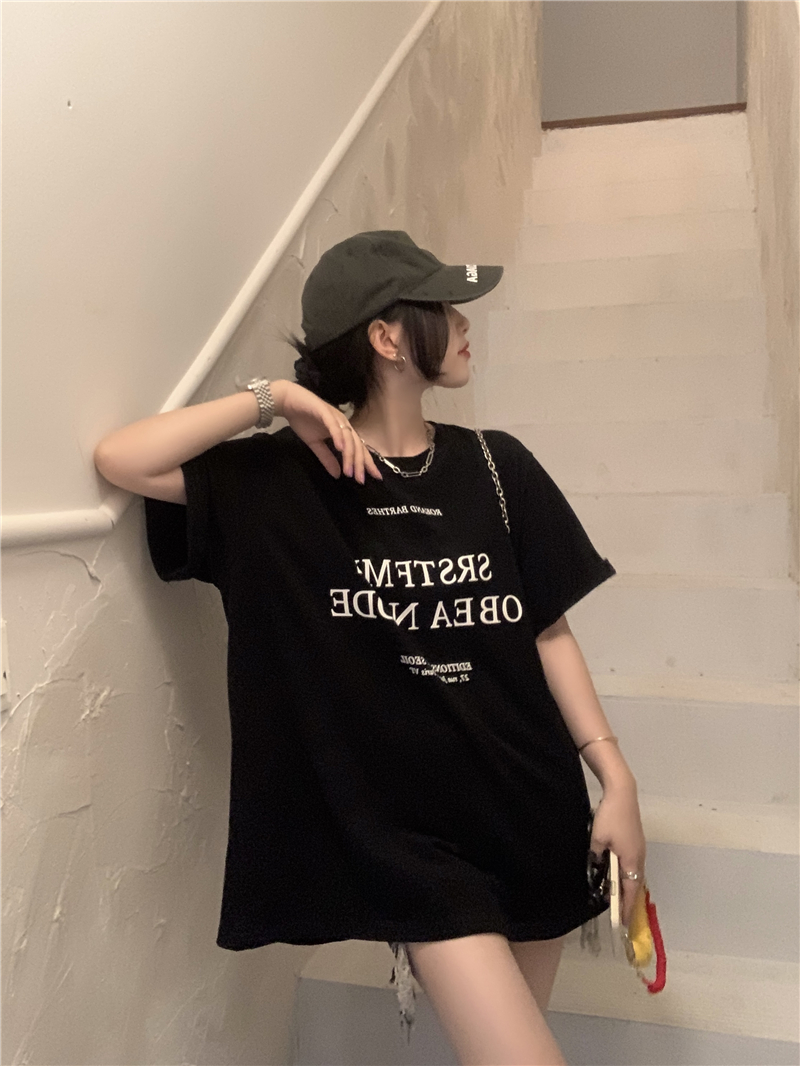 Plus Size Letter Print Cotton Short Sleeve T-Shirt for Women, Summer Round Neck Loose Casual Top, Trendy Y2K Style Plus Size Letter Print Cotton Short Sleeve T-Shirt for Women, Summer Round Neck Loose Casual Top, Trendy Y2K Style