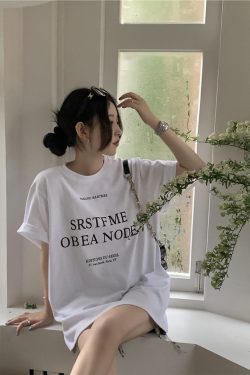 Plus Size Letter Print Cotton Short Sleeve T-Shirt for Women, Summer Round Neck Loose Casual Top, Trendy Y2K Style