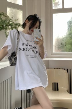 Plus Size Letter Print Cotton Short Sleeve T-Shirt for Women, Summer Round Neck Loose Casual Top, Trendy Y2K Style