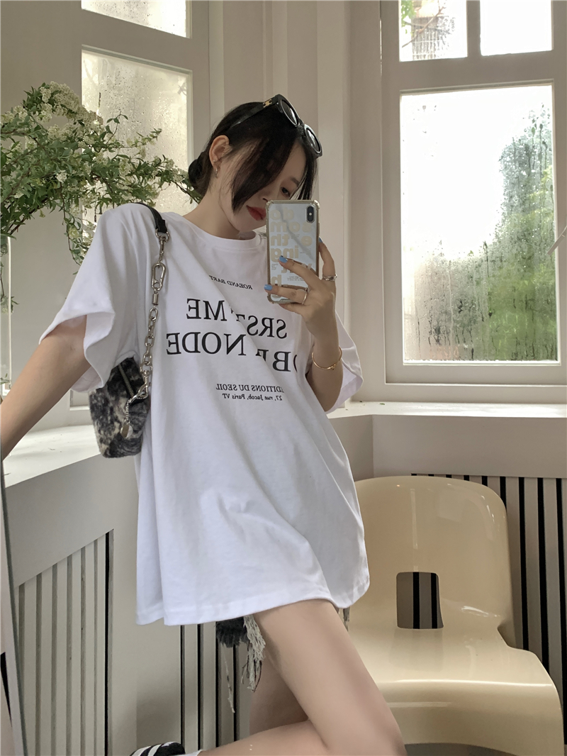 Plus Size Letter Print Cotton Short Sleeve T-Shirt for Women, Summer Round Neck Loose Casual Top, Trendy Y2K Style Plus Size Letter Print Cotton Short Sleeve T-Shirt for Women, Summer Round Neck Loose Casual Top, Trendy Y2K Style