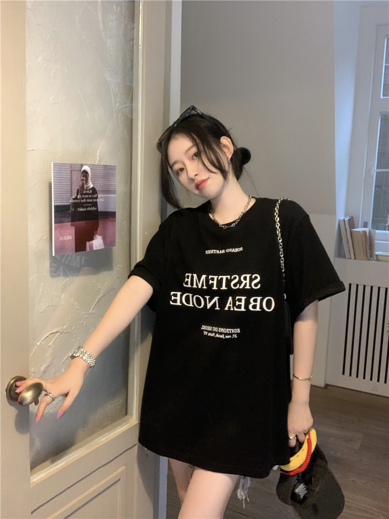 Plus Size Letter Print Cotton Short Sleeve T-Shirt for Women, Summer Round Neck Loose Casual Top, Trendy Y2K Style Plus Size Letter Print Cotton Short Sleeve T-Shirt for Women, Summer Round Neck Loose Casual Top, Trendy Y2K Style