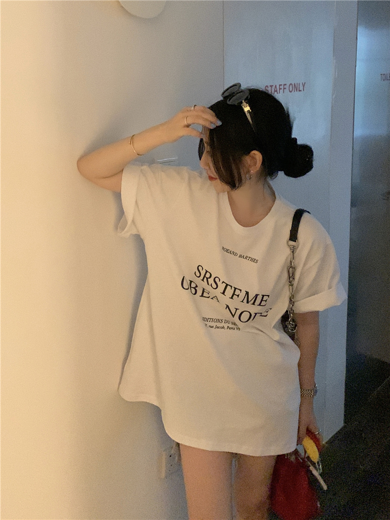 Plus Size Letter Print Cotton Short Sleeve T-Shirt for Women, Summer Round Neck Loose Casual Top, Trendy Y2K Style Plus Size Letter Print Cotton Short Sleeve T-Shirt for Women, Summer Round Neck Loose Casual Top, Trendy Y2K Style