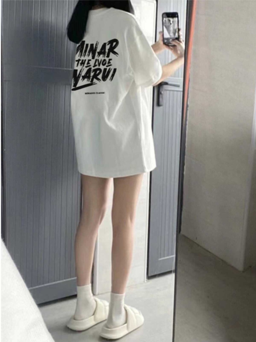 Plus Size Loose-Fit White Cotton Short Sleeve T-Shirt for Women - European Style American Retro Top Plus Size Loose-Fit White Cotton Short Sleeve T-Shirt for Women - European Style American Retro Top