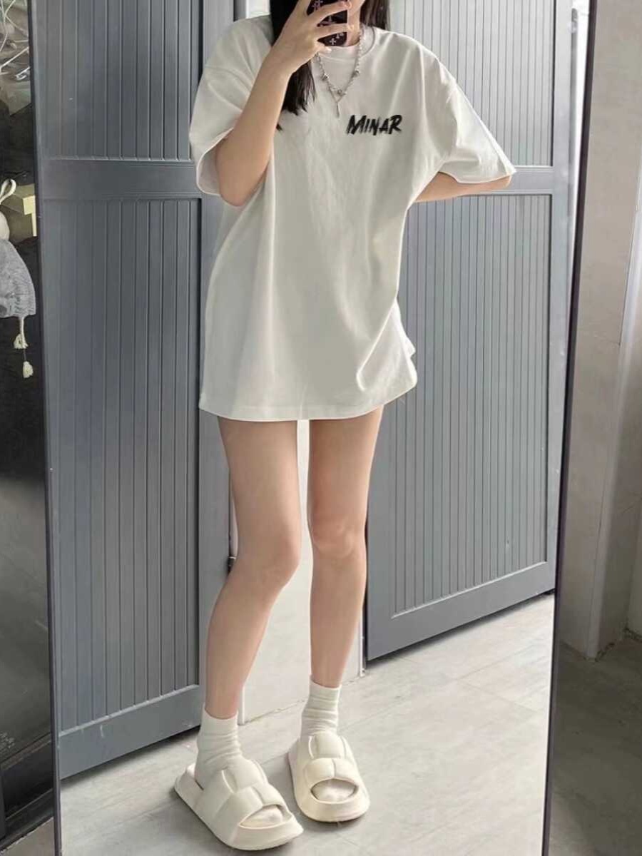 Plus Size Loose-Fit White Cotton Short Sleeve T-Shirt for Women - European Style American Retro Top Plus Size Loose-Fit White Cotton Short Sleeve T-Shirt for Women - European Style American Retro Top