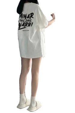 Plus Size Loose-Fit White Cotton Short Sleeve T-Shirt for Women - European Style American Retro Top