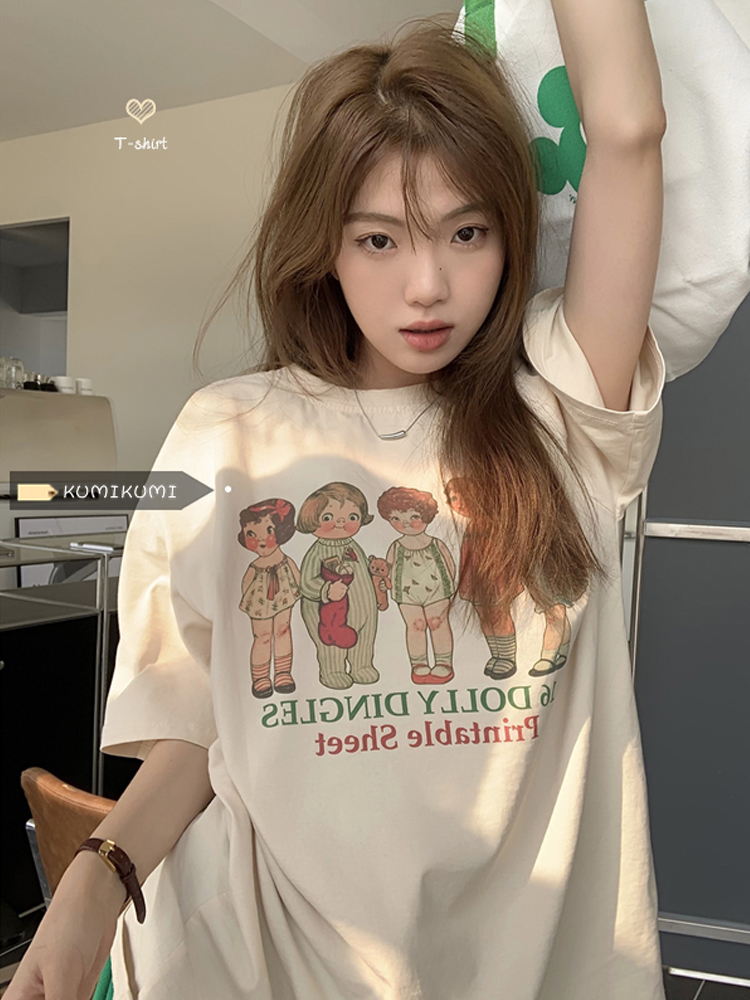 Plus Size Loose-Fitting Round Neck Cotton T-Shirt for Women - Summer Short Sleeve Casual Top for Students Plus Size Loose-Fitting Round Neck Cotton T-Shirt for Women - Summer Short Sleeve Casual Top for Students