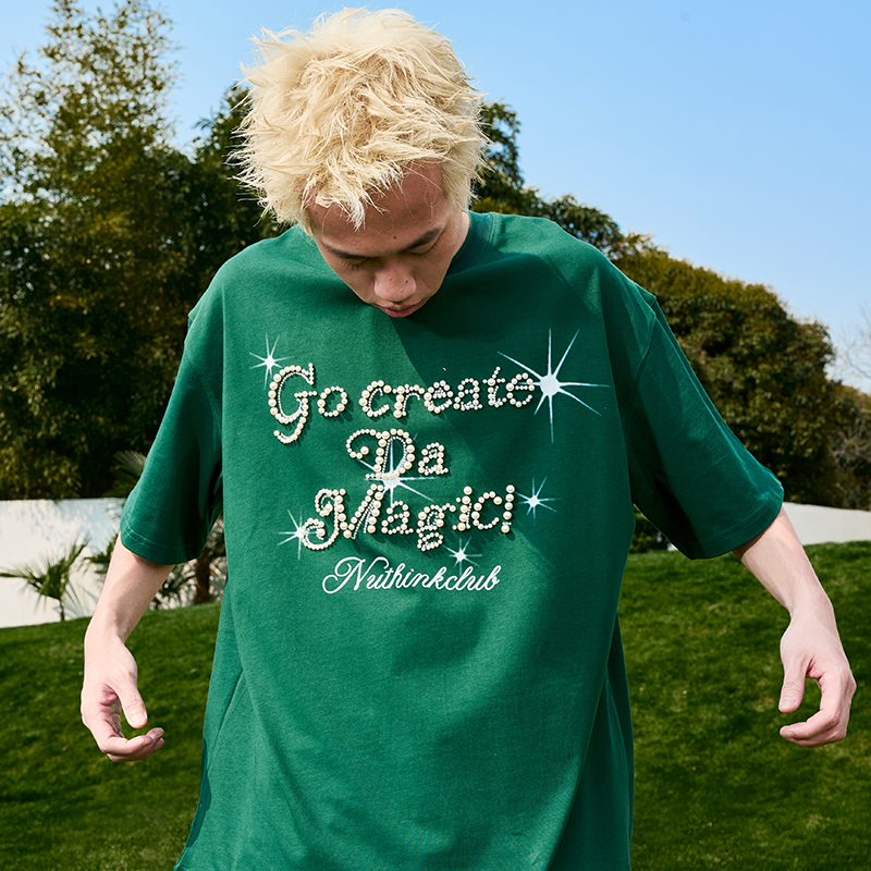 Plus Size Loose Pearl Letter Short Sleeve T-Shirt - American Vintage Unisex Summer Style 2025, Trendy Casual Wear for Y2K Fashion Plus Size Loose Pearl Letter Short Sleeve T-Shirt - American Vintage Unisex Summer Style 2025, Trendy Casual Wear for Y2K Fashion