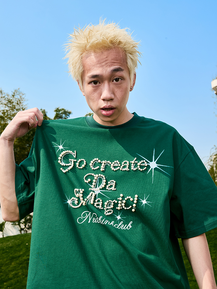 Plus Size Loose Pearl Letter Short Sleeve T-Shirt - American Vintage Unisex Summer Style 2025, Trendy Casual Wear for Y2K Fashion Plus Size Loose Pearl Letter Short Sleeve T-Shirt - American Vintage Unisex Summer Style 2025, Trendy Casual Wear for Y2K Fashion