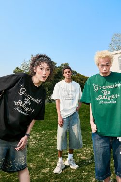 Plus Size Loose Pearl Letter Short Sleeve T-Shirt - American Vintage Unisex Summer Style 2025, Trendy Casual Wear for Y2K Fashion