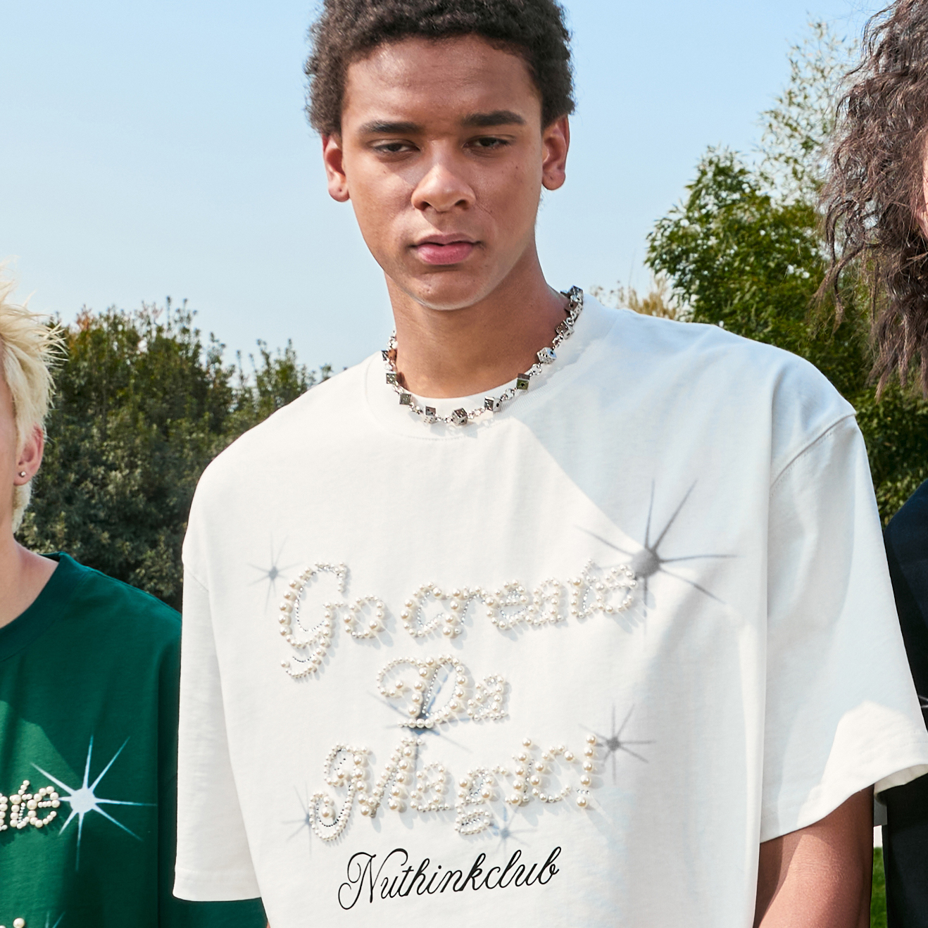 Plus Size Loose Pearl Letter Short Sleeve T-Shirt - American Vintage Unisex Summer Style 2025, Trendy Casual Wear for Y2K Fashion Plus Size Loose Pearl Letter Short Sleeve T-Shirt - American Vintage Unisex Summer Style 2025, Trendy Casual Wear for Y2K Fashion