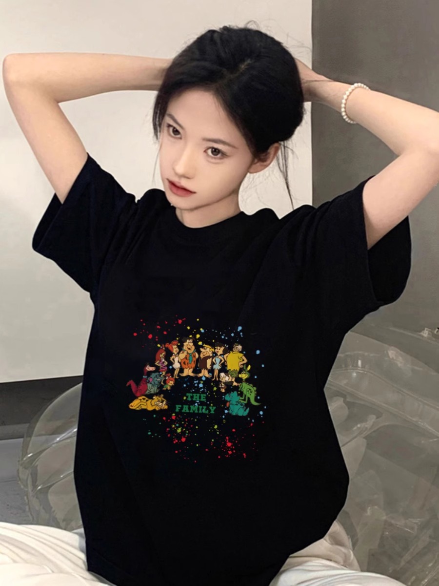 Plus Size Loose Short Sleeve Cotton T-Shirt for Women, Summer American Style Spicy Girl Design, Trendy Casual Top Plus Size Loose Short Sleeve Cotton T-Shirt for Women, Summer American Style Spicy Girl Design, Trendy Casual Top