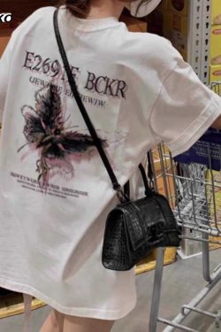 Plus Size Oversized Butterfly Print Cotton T-Shirt for Men and Women | American Style Loose Couple Top | Casual Streetwear