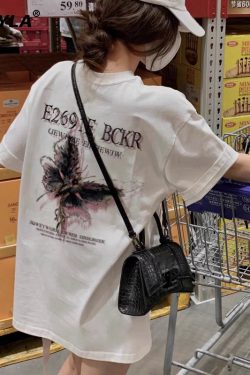 Plus Size Oversized Butterfly Print Cotton T-Shirt for Men and Women | American Style Loose Couple Top | Casual Streetwear