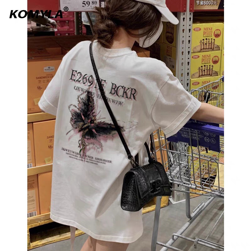 Plus Size Oversized Butterfly Print Cotton T-Shirt for Men and Women | American Style Loose Couple Top | Casual Streetwear Plus Size Oversized Butterfly Print Cotton T-Shirt for Men and Women | American Style Loose Couple Top | Casual Streetwear