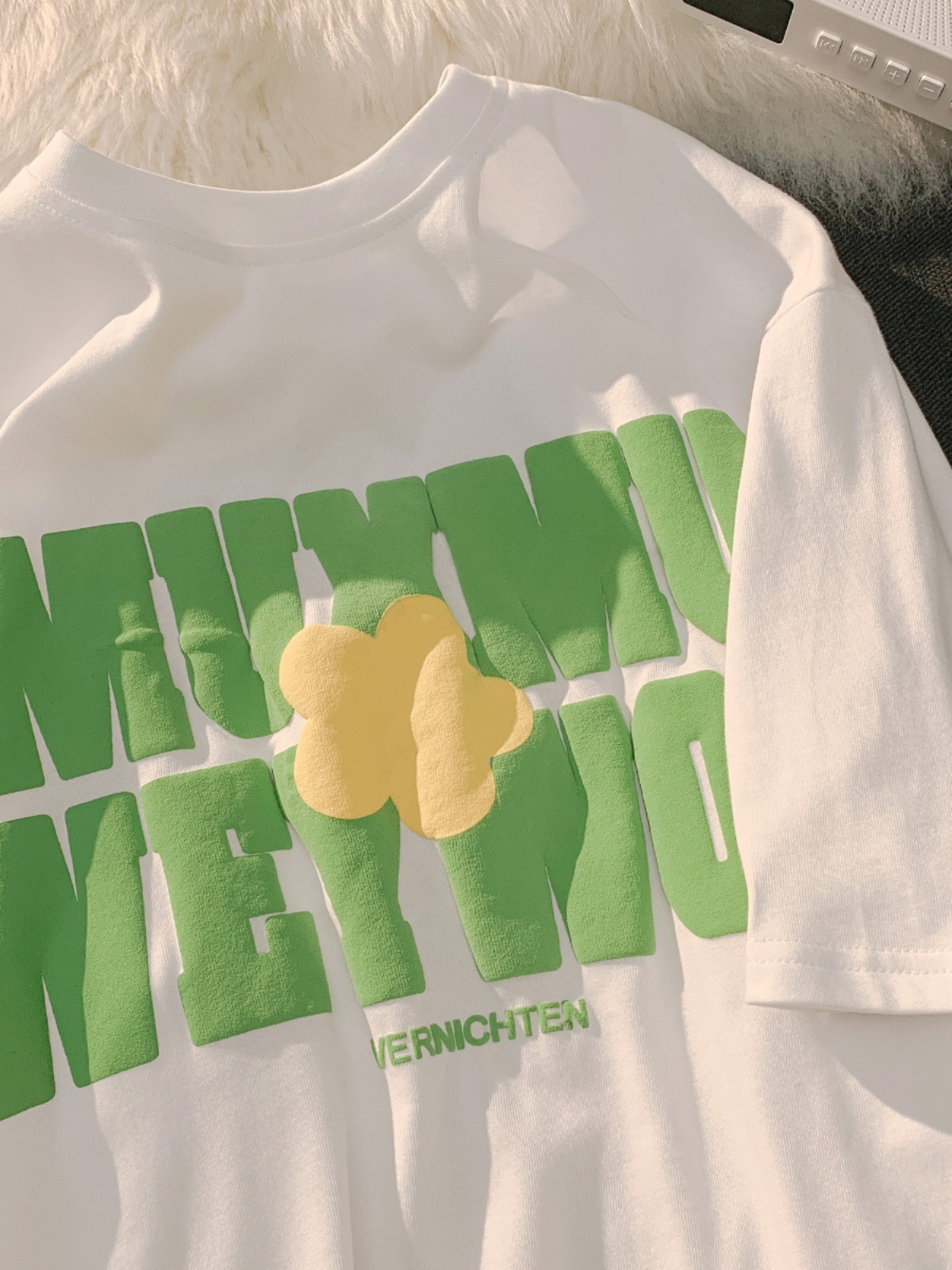 Plus Size Oversized Cotton T-Shirt for Women with Floral and Letter Print, Round Neck, Loose Short Sleeves, Casual Couple Style Plus Size Oversized Cotton T-Shirt for Women with Floral and Letter Print, Round Neck, Loose Short Sleeves, Casual Couple Style