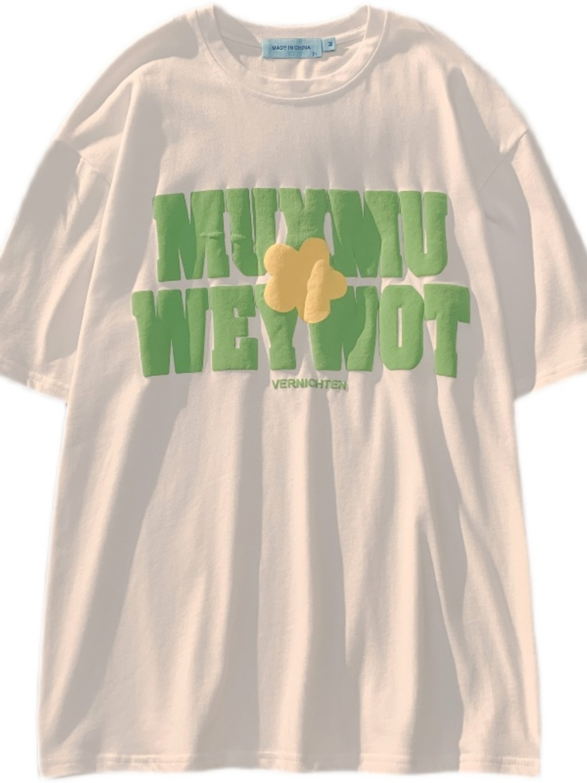 Plus Size Oversized Cotton T-Shirt for Women with Floral and Letter Print, Round Neck, Loose Short Sleeves, Casual Couple Style Plus Size Oversized Cotton T-Shirt for Women with Floral and Letter Print, Round Neck, Loose Short Sleeves, Casual Couple Style