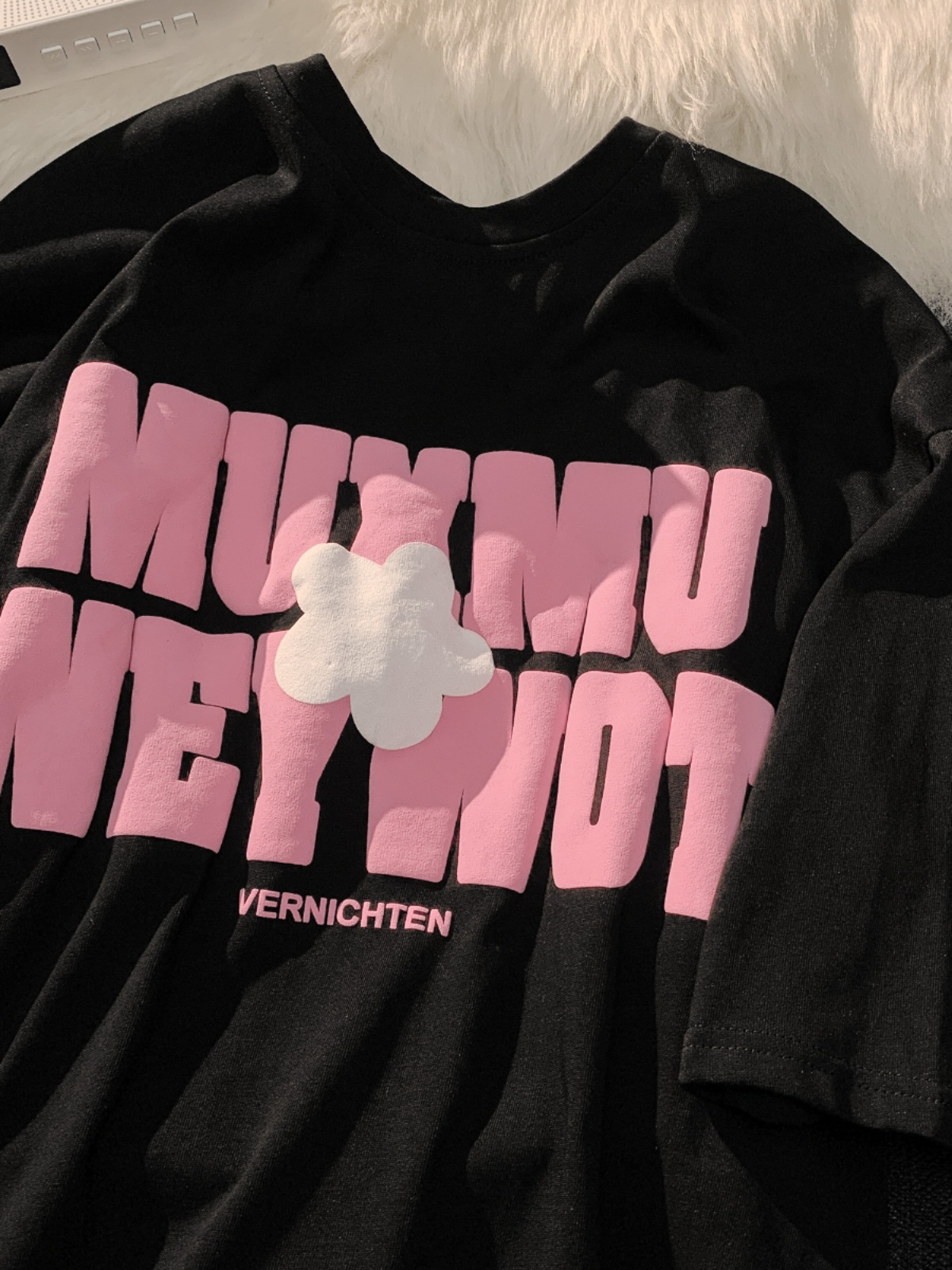 Plus Size Oversized Cotton T-Shirt for Women with Floral and Letter Print, Round Neck, Loose Short Sleeves, Casual Couple Style Plus Size Oversized Cotton T-Shirt for Women with Floral and Letter Print, Round Neck, Loose Short Sleeves, Casual Couple Style