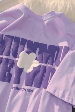 Plus Size Oversized Cotton T-Shirt for Women with Floral and Letter Print, Round Neck, Loose Short Sleeves, Casual Couple Style