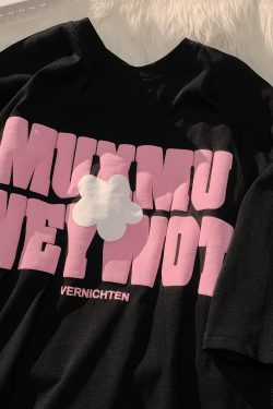 Plus Size Oversized Cotton T-Shirt for Women with Floral and Letter Print, Round Neck, Loose Short Sleeves, Casual Couple Style