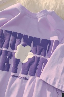 Plus Size Oversized Cotton T-Shirt for Women with Floral and Letter Print, Round Neck, Loose Short Sleeves, Casual Couple Style