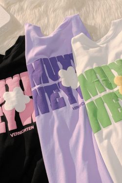 Plus Size Oversized Cotton T-Shirt for Women with Floral and Letter Print, Round Neck, Loose Short Sleeves, Casual Couple Style