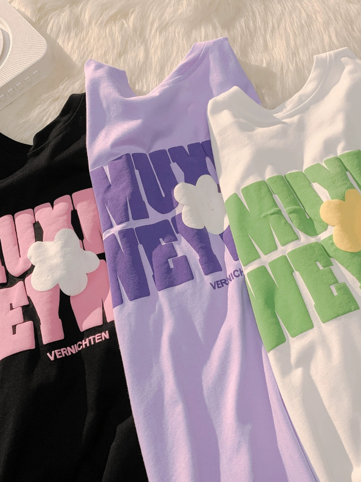 Plus Size Oversized Cotton T-Shirt for Women with Floral and Letter Print, Round Neck, Loose Short Sleeves, Casual Couple Style Plus Size Oversized Cotton T-Shirt for Women with Floral and Letter Print, Round Neck, Loose Short Sleeves, Casual Couple Style