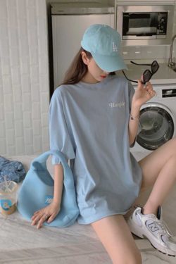Plus-Size Oversized Milk Blue Cotton T-Shirt for Women - Summer Loose Short Sleeve Top