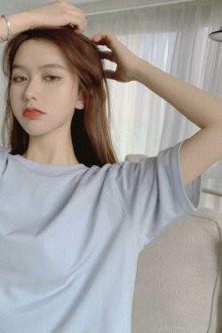 Plus-Size Oversized Milk Blue Cotton T-Shirt for Women - Summer Loose Short Sleeve Top