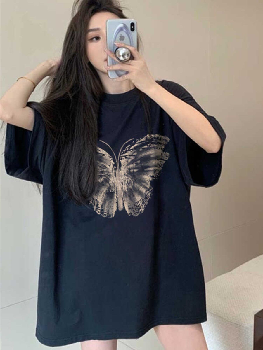 Plus Size Oversized Retro American Short Sleeve T-Shirt for Women - Trendy Loose Mid-Length Top Plus Size Oversized Retro American Short Sleeve T-Shirt for Women - Trendy Loose Mid-Length Top